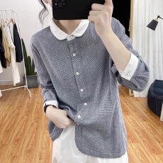 批发2026秋装新款<b class='q'>韩版</b>宽松小清新纯棉小衫外穿小格子长袖<b class='q'>衬衫女</b>