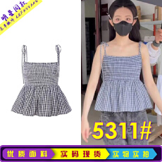 批发<b class='q'>欧美</b>风夏季格纹女装甜美撞色格子短款吊带衫上衣女孟子义明星同款