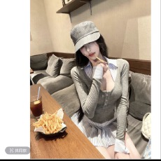 批发【时髦尖子生】假两件条纹拼接长袖连衣裙打底裤D25Q3104