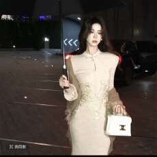 批发【杏织云裳】新中式时尚气质立领盘口<b class='q'>刺绣</b>长裙设计感披肩