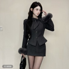 批发极简风毛呢外套网红时尚外套可拆卸辣妹中长款252055