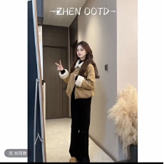 批发【焦糖栗子】2025冬韩版翻领长袖压胶直冲90新国标羽绒皮毛外套