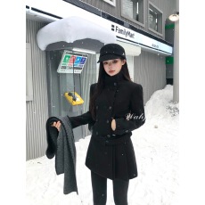 批发【伦敦早课】秋冬腰带设计感气质收腰少<b class='q'>女</b>黑色外套9981W