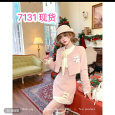 批发芝芝桃桃 甜美小香风秋冬保暖女衬衣<b class='q'>蕾丝</b>粉色外套短裙