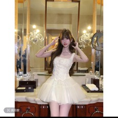 批发舞会恋曲 法式立体花朵网纱吊带裙小香外套千金套装女