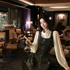 批发【12/30-10:00新品】50羊毛珠片绣花小香连衣裙两件套