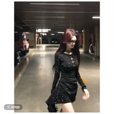 批发【纯女神】秋冬性感纯欲风蝴蝶装饰镂空修身<b class='q'>连衣裙</b>女2707#