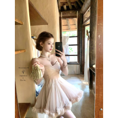 批发26/ss 桃乐丝舞曲 裸色花朵吊带蓬蓬芭蕾纱质连衣裙短裙女