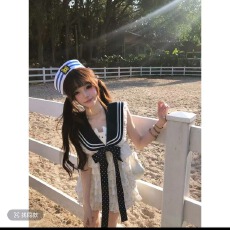 海派甜心 海军风可拆卸翻领吊带层次感连衣裙