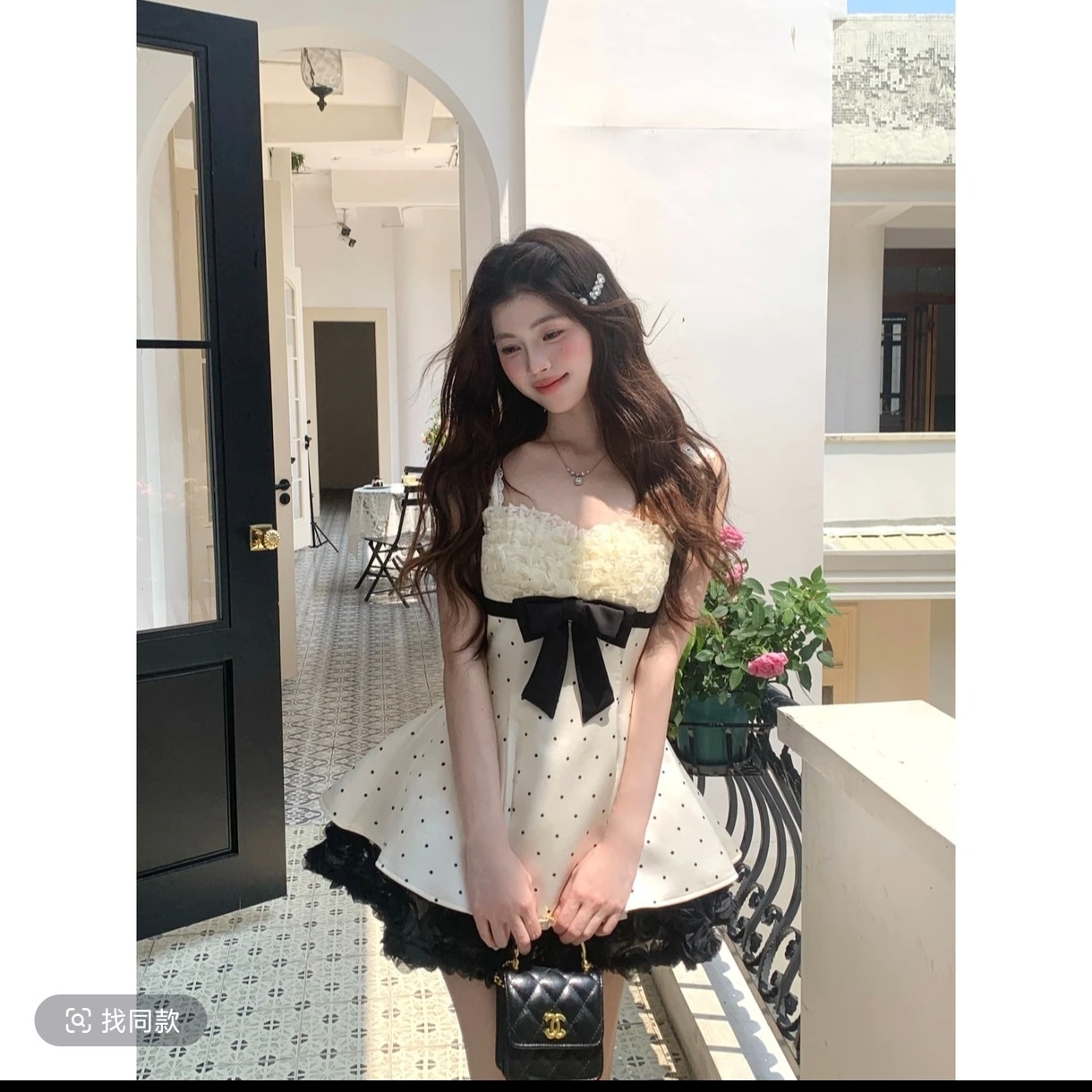 musefish 우아함 이야기 프랑스식 천 골드 페이크 레이어드 패치워크 도트 무늬 공주 점프 슈트 치마