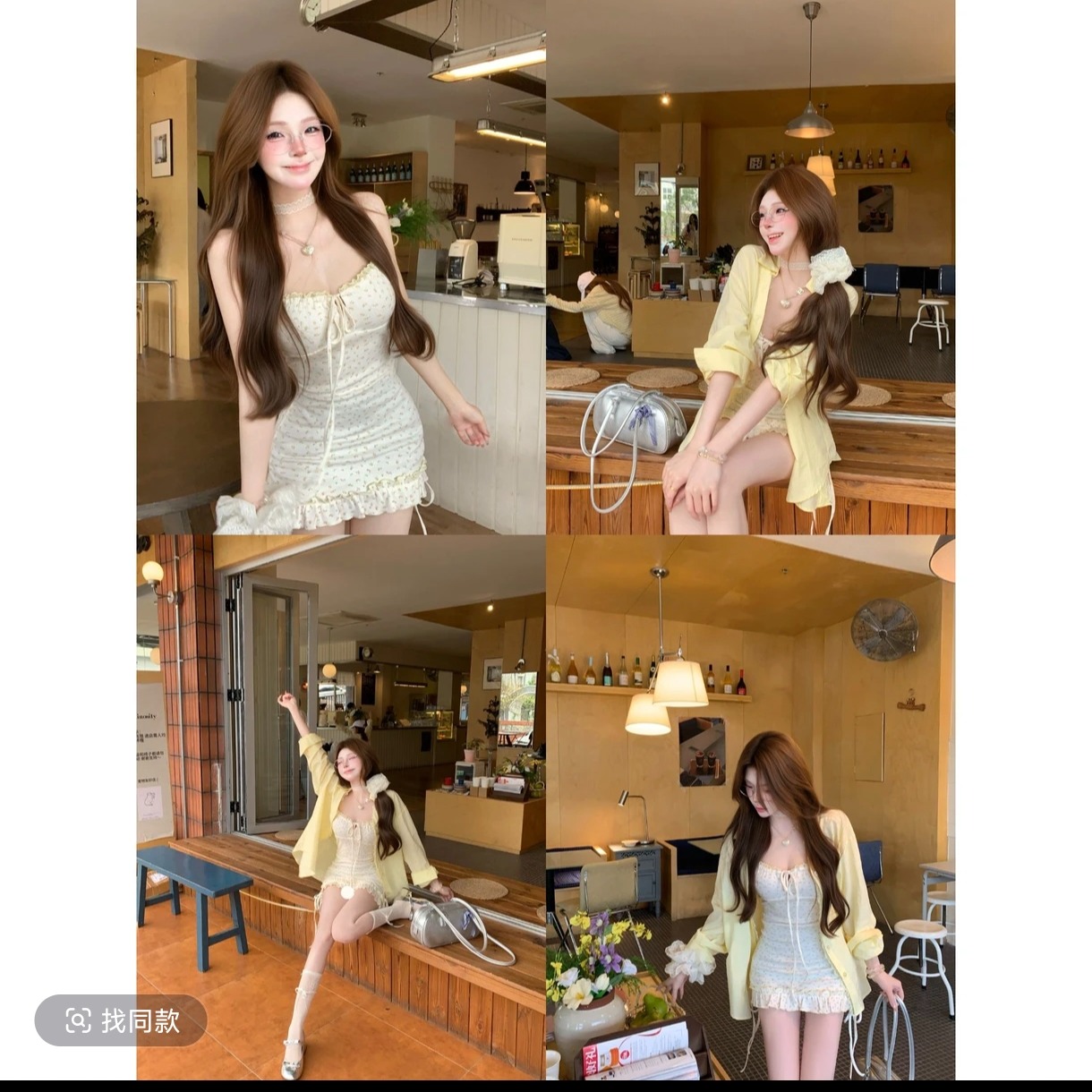 루이 茜 웨이 Sher S 레몬 황색 초여름 느긋한 바람 오리지널 작은 대중 디자인 오픈 가디건 드레스 r50036-1x