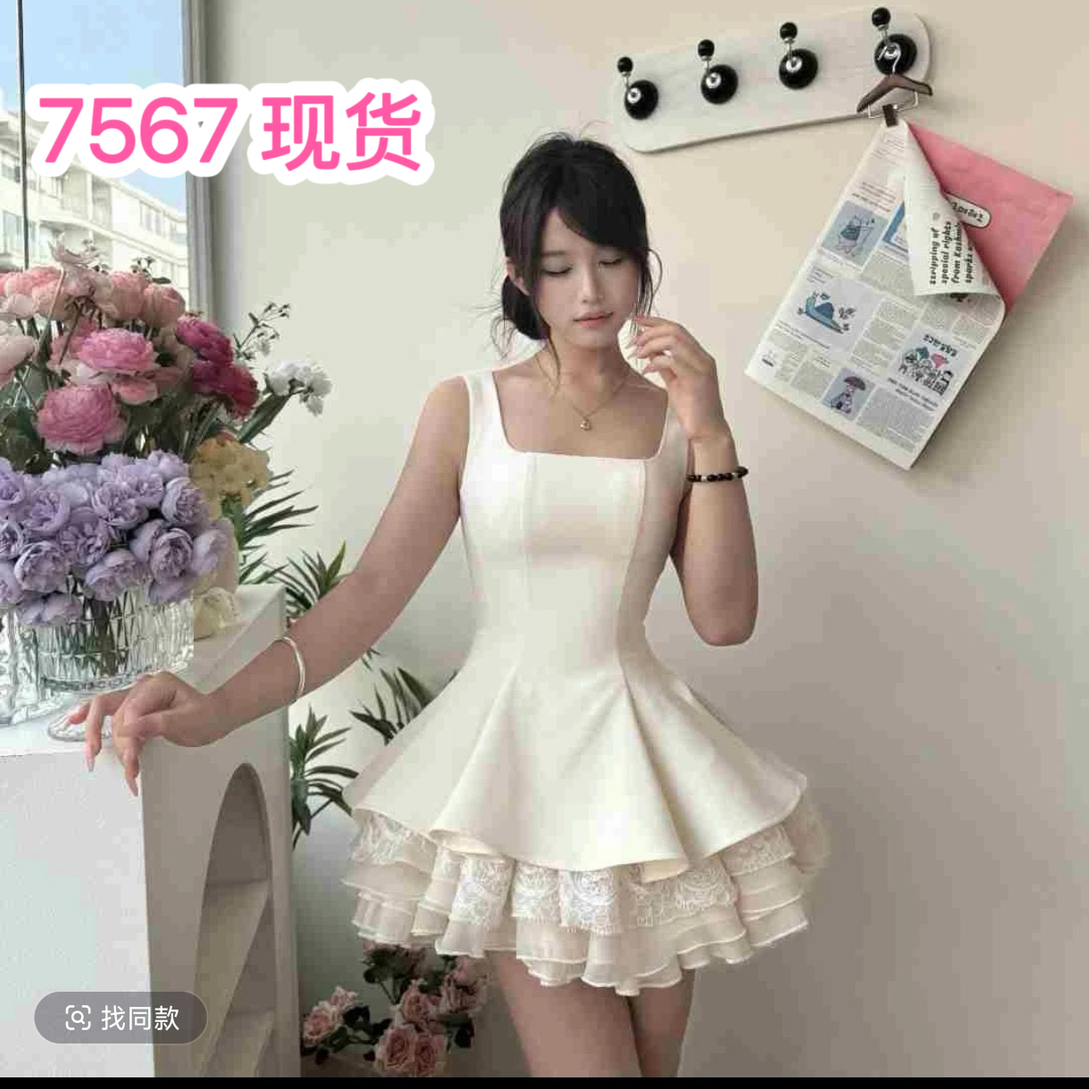 화이트 도자기 공주 허리 수축 슬림해 보이는 달콤함 천 금빛 바람 퍼프 공주 드레스 여름 품격 민소매 드레스