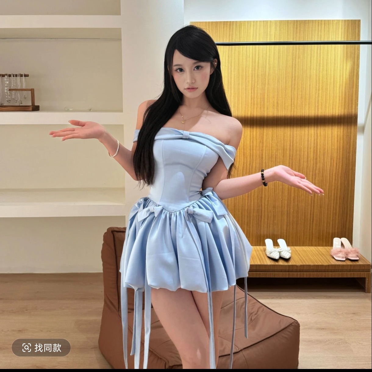 프렌치 리비에라 순수한 욕망 천 금빛 바람 블루 색상 시스템 오프숄더 생일 공주 드레스 여름 점프 슈트