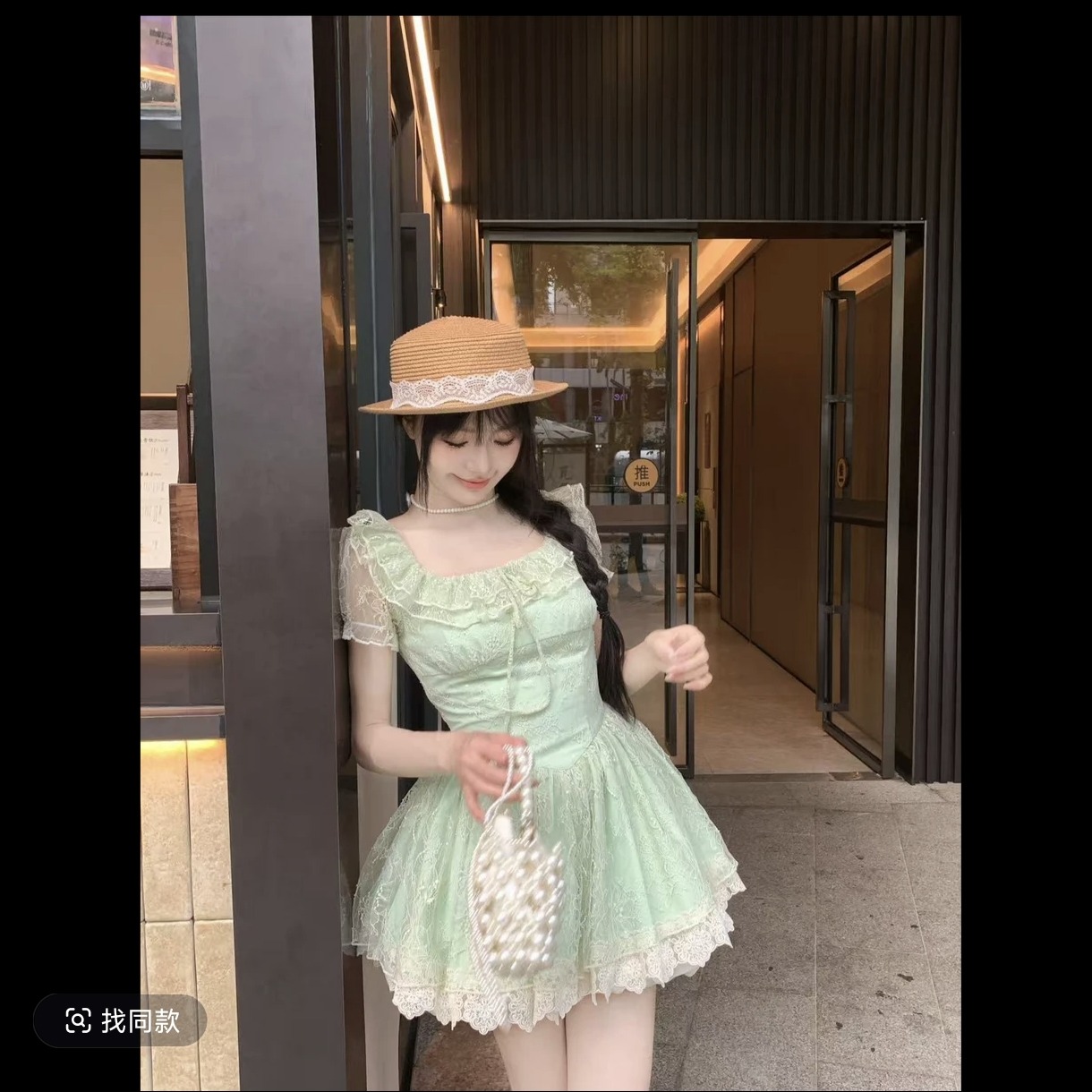 qianjin 녹색 리프트 얼음 모래 여름 작은 청신 달콤함 슬림해 보이는 작은 키 드레스 ql202