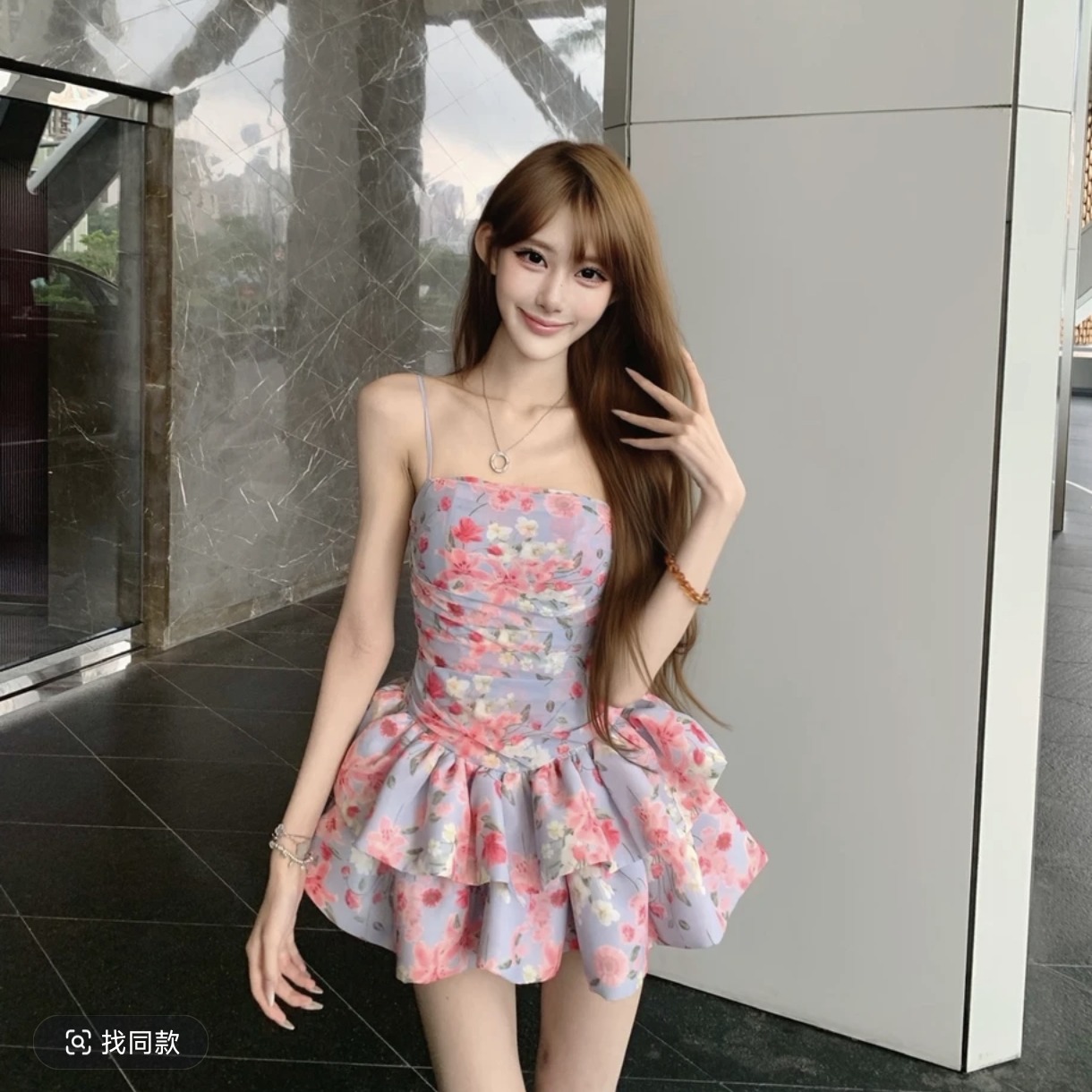 보라색 사쿠라 연인 프랑스식 순수한 욕망 바람 허리 수축 꽃무늬 슬립 미니 스커트 여성 여름