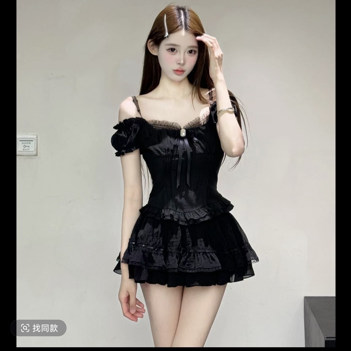 달콤한 차가운 천 골드 여름 새로운 달콤한 차가운 바람 품격 슬림해 보이는 긴팔 허리 수축 세트 260603