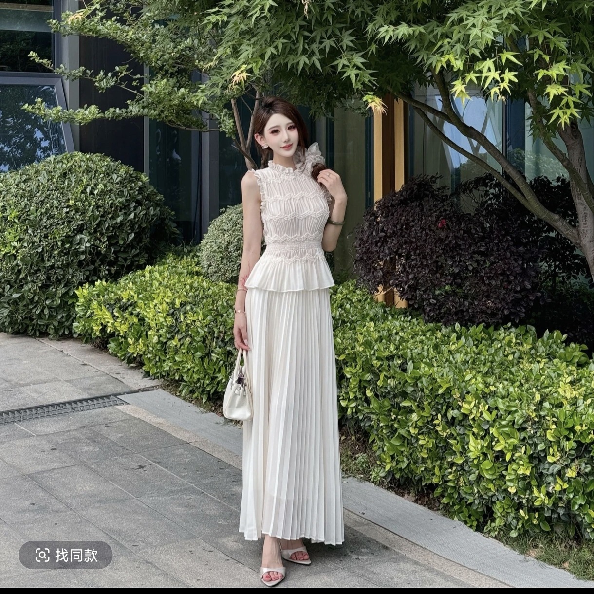 구름 제직 꿈 비 여름 프랑스식 레트로 민소매 거즈 스커트 세트 265488+265488-1
