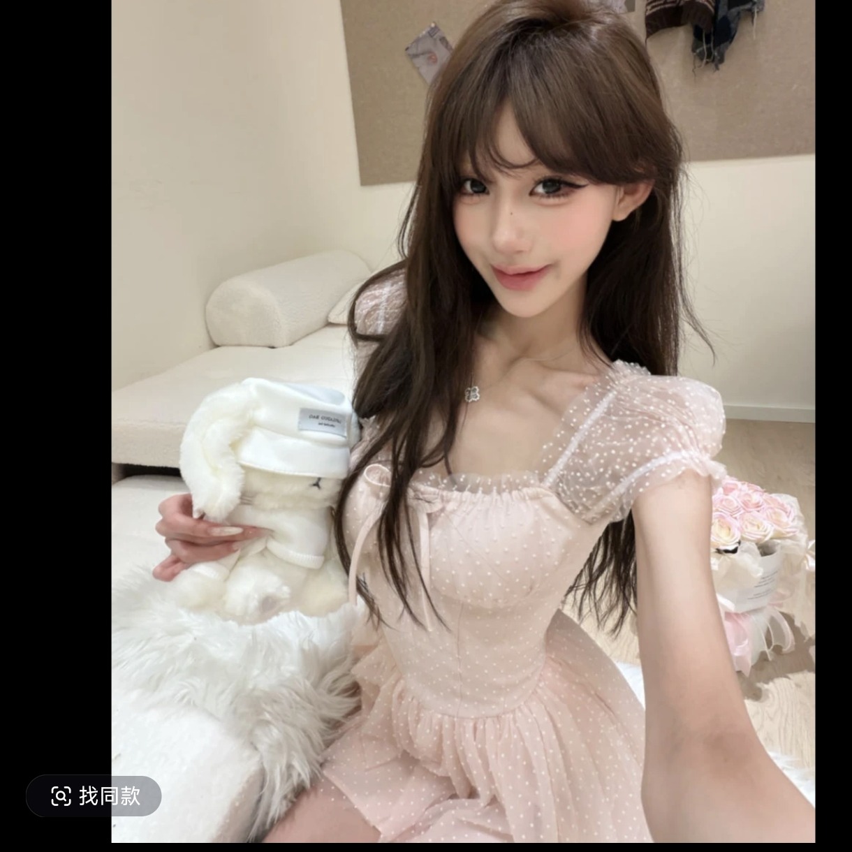 단 마음 프랑스식 순수한 욕망 바람 허리 수축 도트 무늬 슬립 여성 드레스 여름