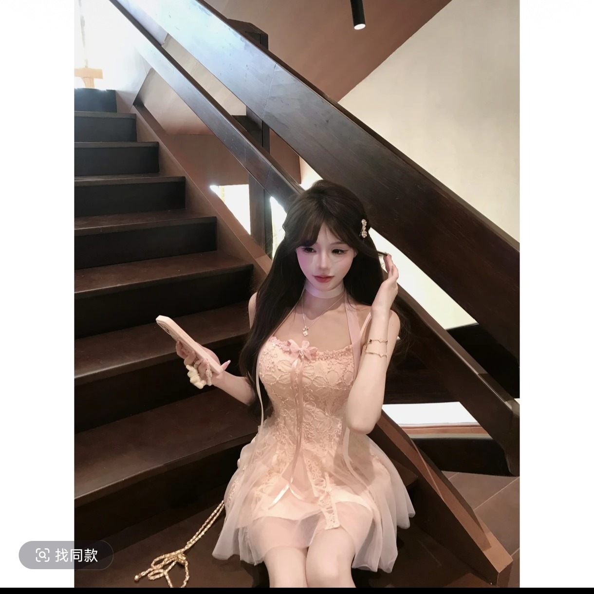 루이 茜 웨이 Sher S 복숭아 천 골드 여름 순수한 욕망 바람 오리지널 디자인 드레스 r66663h