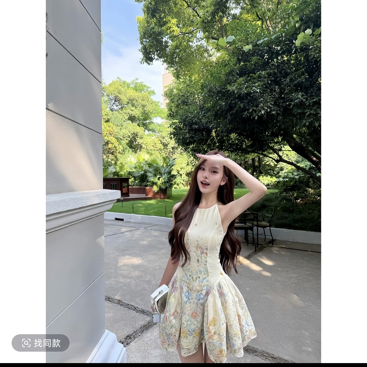 앨리스 꿈 나라 품질 고급 센스 행침 목 드레스 레이스 디자인 센스 프린트 휴가 바람 허리 수축 치마