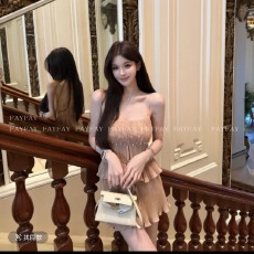 批发【钻链岁月】压褶气质端庄贵气钻链条温柔优雅时尚套装