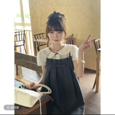批发【新品】雾海来信 A字百褶吊带<b class='q'>连衣裙</b>+娃娃领收腰衬衫