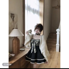批发雪绒甜兔  抹胸吊带立体大蝴蝶结<b class='q'>连衣</b>裙+毛衣外套套装