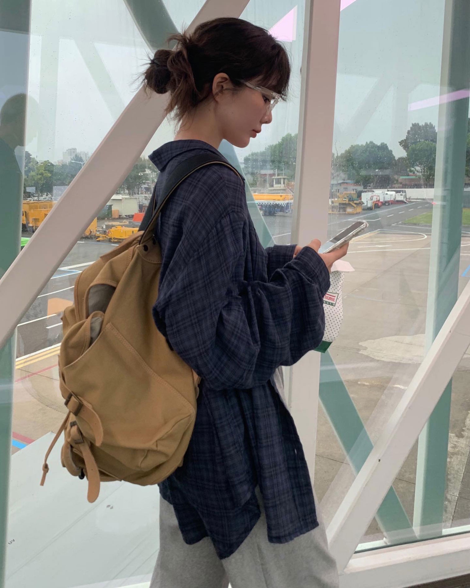 한국 해군 체크무늬 루즈핏 외부 가져 가라. 셔츠 자외선 차단 얇은 스타일 재킷 다용도