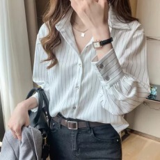 批发条纹衬衫女设计感小众2026年新款春秋装<b class='q'>雪纺上衣</b>职业OL轻熟风衬衣