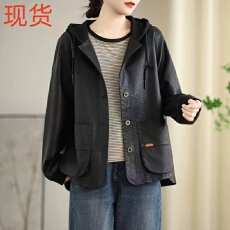 批发2026春季新款连帽黑色<b class='q'>皮衣</b>外套女士小个子pu皮机车服个性休闲夹克