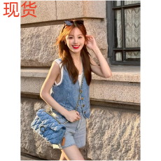 批发2026春季新款水洗蓝休闲外搭牛仔马甲外套女短款别致背心坎肩夹克