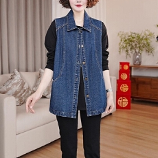 批发2026春夏新款洋气时尚<b class='q'>牛仔</b><b class='q'>马甲女</b>宽松大码无袖叠穿背心坎肩上衣