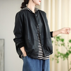 批发黑色皮衣外套女宽松显瘦<b class='q'>春</b>秋装新款立领pu皮机车服港风夹克上衣潮