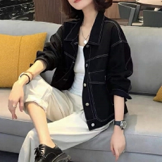 批发2026秋季<b class='q'>新款</b><b class='q'>欧洲站</b>黑色牛仔外套女薄款韩版宽松大码短款夹克上衣