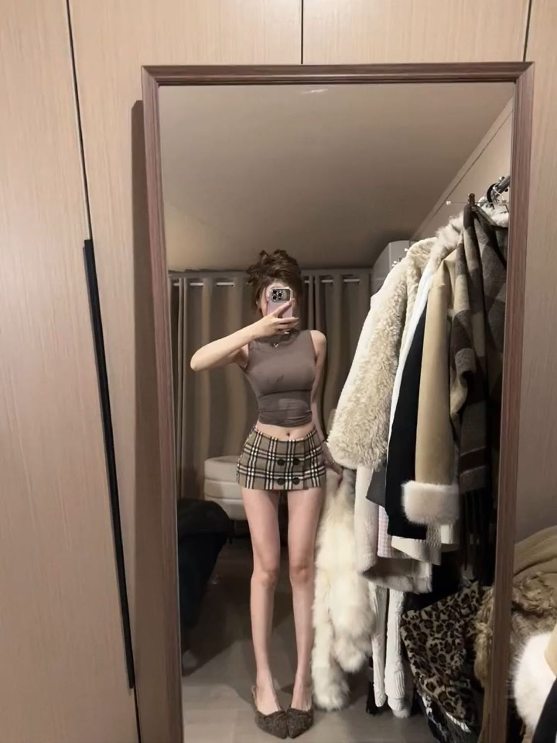 섹시함 핫걸 세트 여성 여름 한 부서 순수한 욕망 착용 가져 가라. 민소매 조끼 맨위 체크무늬 타이트 스커트 반신 짧은 치마