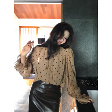 批发法式优雅复古<b class='q'>波点</b>飘带宽松显瘦<b class='q'>衬衫</b>女温柔风长袖上衣