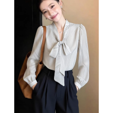 批发法式蝴蝶结系带<b class='q'>长袖</b><b class='q'>衬衫</b>女2026春季新款设计感小众上衣通勤风