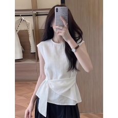 批发纯欲风白色无袖衬衫女2026年夏季新款绑带收腰<b class='q'>修身</b>气质内搭上衣潮