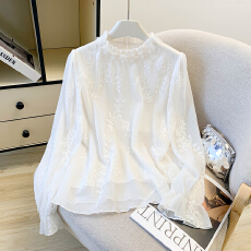 批发米<b class='q'>白色</b>新中式衬衫女早春2026新款轻奢高级感刺绣减龄洋气国风上衣