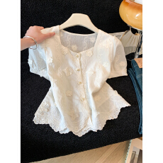 批发2026夏季新款小香风镂空衬衫女设计感蕾丝提花上衣通勤百搭春秋装