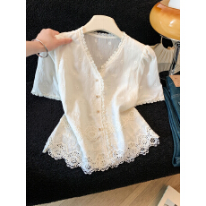 批发2026夏季新款小香风蕾丝衬衫女提花镂空上衣轻熟风小众设计感女装