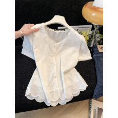 批发法式小香风短袖蕾丝衬衫女夏<b class='q'>薄</b>款轻奢高级感上衣2026新款洋气小衫