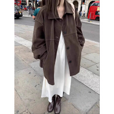 批发chic 韩国复古百搭宽松版麂皮绒<b class='q'>风衣</b>外套