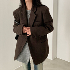 批发秋冬新款韩系赫本风宽松加厚毛呢外套 3色