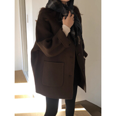 批发韩国2026年新款女韩版宽松秋冬咖色中长款毛呢<b class='q'>外套</b>