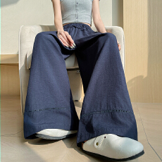 批发实拍夏季新款韩版冰丝棉麻镂空阔腿裤女显瘦小个子休闲直筒裤