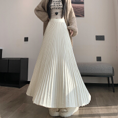 批发实拍针织半身裙秋冬款新款高腰半身<b class='q'>长裙</b>冬季显瘦垂坠感a字百褶裙