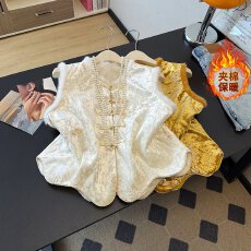 批发实价#丝绒国风马甲秋冬新中式夹棉外套盘扣刺绣坎肩背心马夹