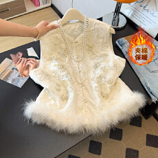 实价#年轻版国风马甲新中式提花马夹坎肩背心唐装夹棉外套女冬季