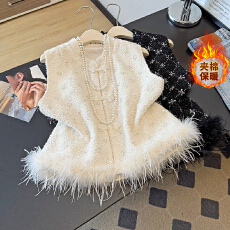 批发实价#新中式马甲女重工刺绣国风马夹鸵鸟毛白色坎肩上衣<b class='q'>背心</b>冬季